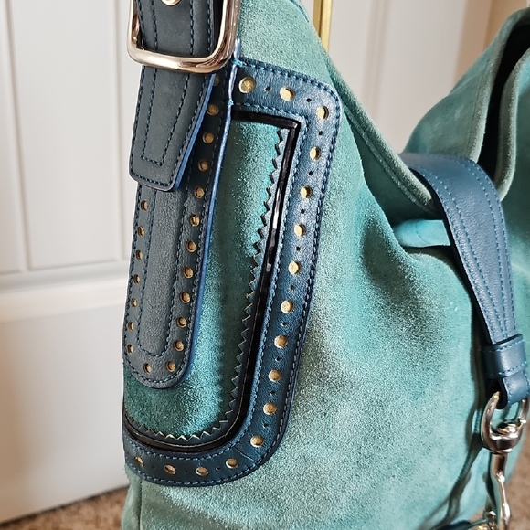 Coach 2006 Hamptons Suede Hobo Bag Teal Blue with Silver Hardware - Picture 6 of 14